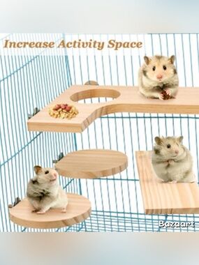 5 Pc Set Small Pet Natural Wood Playground Platforms For Cage